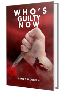 A hand gripping a bloodied knife with the words "WITNESS GUILTY NOW" above it.